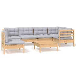 vidaXL 7-tlg. Garten-Lounge-Set mit Grauen Kissen Kiefernholz