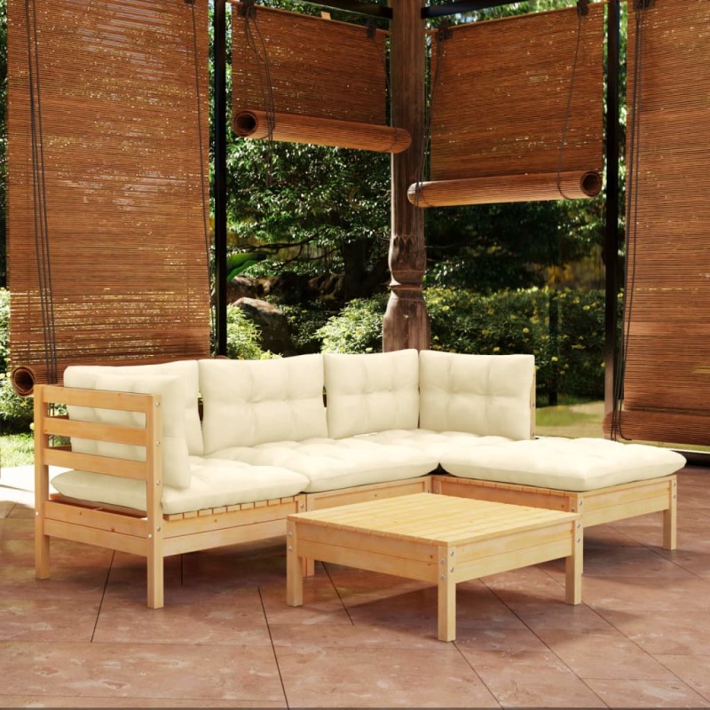 vidaXL 5-tlg. Garten-Lounge-Set mit Creme Kissen Kiefernholz vidaXL 5-tlg. Garten-Lounge-Set mit Creme Kissen Kiefernholz