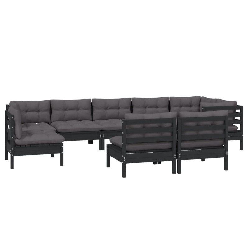 vidaXL 9-tlg. Garten-Lounge-Set mit Kissen Schwarz Massivholz Kiefer vidaXL 9-tlg. Garten-Lounge-Set mit Kissen Schwarz Massivholz Kiefer