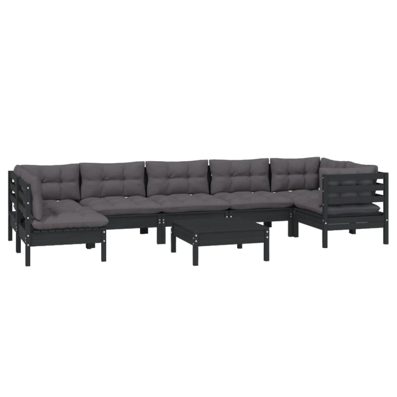 vidaXL 8-tlg. Garten-Lounge-Set mit Kissen Schwarz Kiefernholz vidaXL 8-tlg. Garten-Lounge-Set mit Kissen Schwarz Kiefernholz