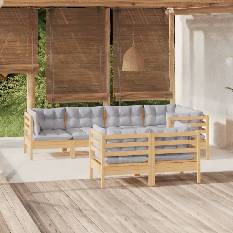 vidaXL 7-tlg. Garten-Lounge-Set mit Grauen Kissen Kiefer Massivholz vidaXL 7-tlg. Garten-Lounge-Set mit Grauen Kissen Kiefer Massivholz