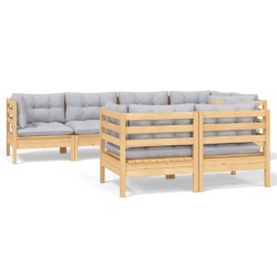 vidaXL 7-tlg. Garten-Lounge-Set mit Grauen Kissen Kiefer Massivholz