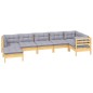 vidaXL 7-tlg. Garten-Lounge-Set mit Grauen Kissen Kiefer Massivholz vidaXL 7-tlg. Garten-Lounge-Set mit Grauen Kissen Kiefer Massivholz