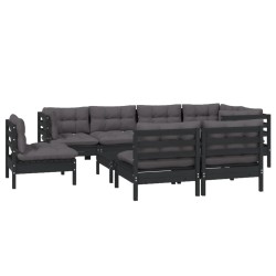 vidaXL 9-tlg. Garten-Lounge-Set mit Kissen Schwarz Massivholz Kiefer