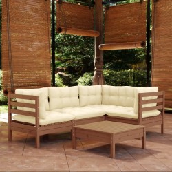 vidaXL 5-tlg. Garten-Lounge-Set mit Kissen Honigbraun Kiefernholz