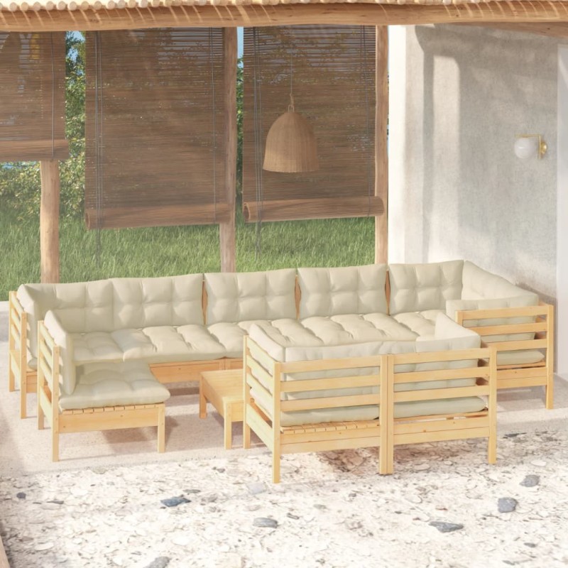 vidaXL 10-tlg. Garten-Lounge-Set mit Creme Kissen Massivholz Kiefer vidaXL 10-tlg. Garten-Lounge-Set mit Creme Kissen Massivholz Kiefer