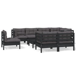 vidaXL 9-tlg. Garten-Lounge-Set mit Kissen Schwarz Massivholz Kiefer