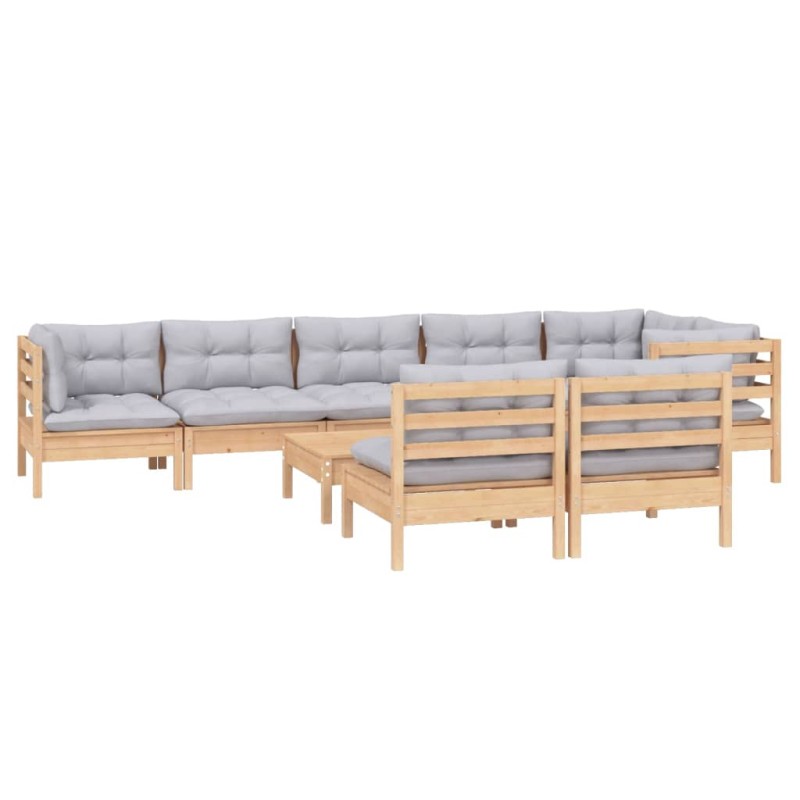 vidaXL 9-tlg. Garten-Lounge-Set mit Grauen Kissen Kiefer Massivholz vidaXL 9-tlg. Garten-Lounge-Set mit Grauen Kissen Kiefer Massivholz