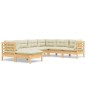 vidaXL 7-tlg. Garten-Lounge-Set mit Creme Kissen Massivholz Kiefer vidaXL 7-tlg. Garten-Lounge-Set mit Creme Kissen Massivholz Kiefer
