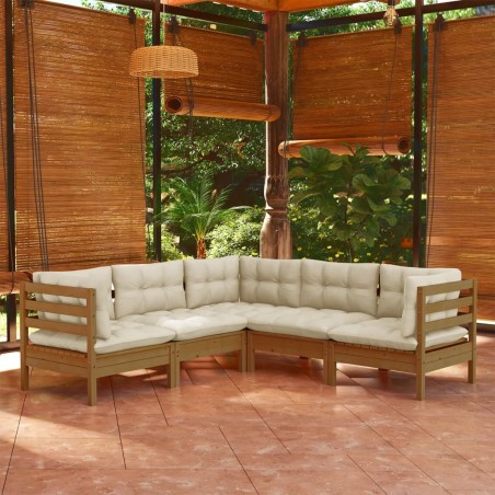 vidaXL 5-tlg. Garten-Lounge-Set mit Kissen Honigbraun Kiefernholz