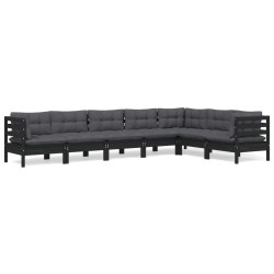 vidaXL 7-tlg. Garten-Lounge-Set mit Kissen Schwarz Kiefer Massivholz