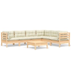 vidaXL 7-tlg. Garten-Lounge-Set mit Creme Kissen Massivholz Kiefer