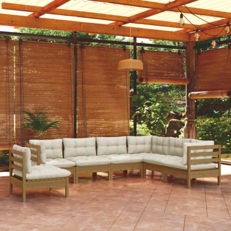 vidaXL 7-tlg. Garten-Lounge-Set mit Kissen Honigbraun Kiefernholz