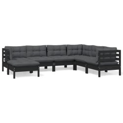 vidaXL 7-tlg. Garten-Lounge-Set mit Kissen Schwarz Massivholz Kiefer