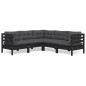 vidaXL 5-tlg. Garten-Lounge-Set mit Kissen Schwarz Kiefer Massivholz vidaXL 5-tlg. Garten-Lounge-Set mit Kissen Schwarz Kiefer Massivholz