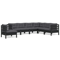 vidaXL 7-tlg. Garten-Lounge-Set mit Kissen Schwarz Kiefer Massivholz