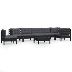 vidaXL 9-tlg. Garten-Lounge-Set mit Kissen Schwarz Massivholz Kiefer