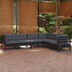 vidaXL 6-tlg. Garten-Lounge-Set mit Kissen Schwarz Massivholz Kiefer