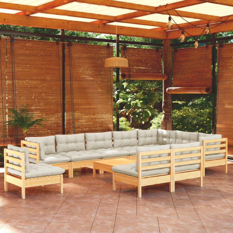 vidaXL 11-tlg. Garten-Lounge-Set mit Creme Kissen Massivholz Kiefer vidaXL 11-tlg. Garten-Lounge-Set mit Creme Kissen Massivholz Kiefer