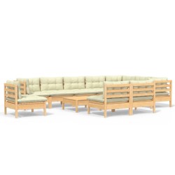 vidaXL 11-tlg. Garten-Lounge-Set mit Creme Kissen Massivholz Kiefer
