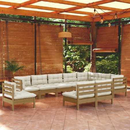 vidaXL 10-tlg. Garten-Lounge-Set mit Kissen Honigbraun Kiefernholz