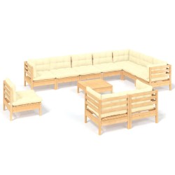 vidaXL 11-tlg. Garten-Lounge-Set mit Creme Kissen Massivholz Kiefer