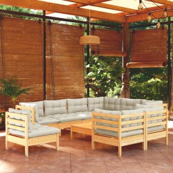 vidaXL 10-tlg. Garten-Lounge-Set mit Creme Kissen Massivholz Kiefer