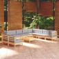 vidaXL 11-tlg. Garten-Lounge-Set mit Grauen Kissen Massivholz Kiefer vidaXL 11-tlg. Garten-Lounge-Set mit Grauen Kissen Massivholz Kiefer