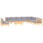 vidaXL 11-tlg. Garten-Lounge-Set mit Grauen Kissen Massivholz Kiefer vidaXL 11-tlg. Garten-Lounge-Set mit Grauen Kissen Massivholz Kiefer