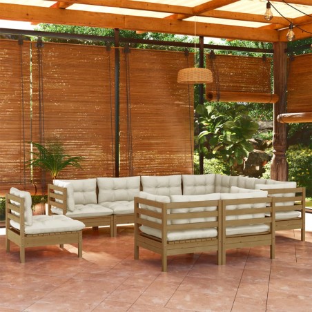 vidaXL 9-tlg. Garten-Lounge-Set mit Kissen Honigbraun Kiefernholz