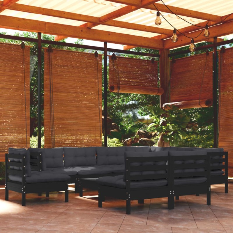 vidaXL 10-tlg. Garten-Lounge-Set mit Kissen Schwarz Massivholz Kiefer vidaXL 10-tlg. Garten-Lounge-Set mit Kissen Schwarz Massivholz Kiefer