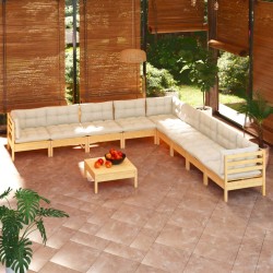 vidaXL 10-tlg. Garten-Lounge-Set mit Creme Kissen Massivholz Kiefer