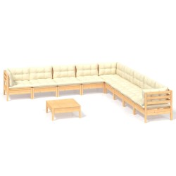 vidaXL 10-tlg. Garten-Lounge-Set mit Creme Kissen Massivholz Kiefer