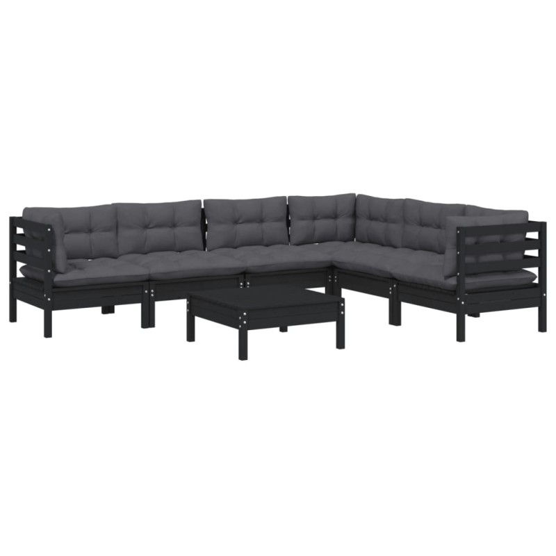 vidaXL 7-tlg. Garten-Lounge-Set mit Kissen Schwarz Massivholz Kiefer vidaXL 7-tlg. Garten-Lounge-Set mit Kissen Schwarz Massivholz Kiefer