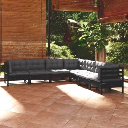 vidaXL 7-tlg. Garten-Lounge-Set mit Kissen Schwarz Kiefer Massivholz