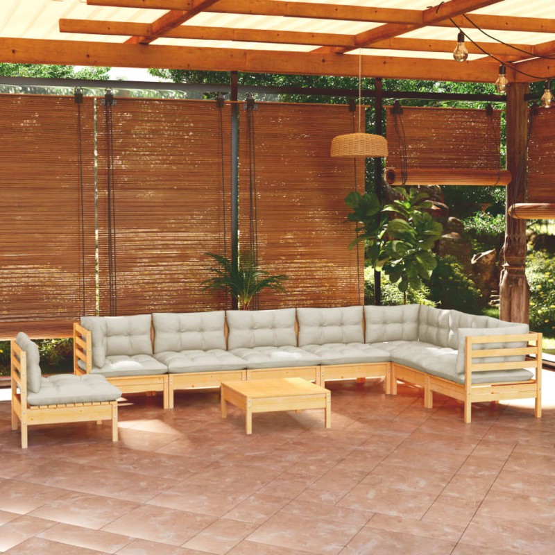 vidaXL 9-tlg. Garten-Lounge-Set mit Creme Kissen Massivholz Kiefer vidaXL 9-tlg. Garten-Lounge-Set mit Creme Kissen Massivholz Kiefer
