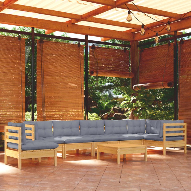 vidaXL 9-tlg. Garten-Lounge-Set mit Grauen Kissen Kiefer Massivholz vidaXL 9-tlg. Garten-Lounge-Set mit Grauen Kissen Kiefer Massivholz
