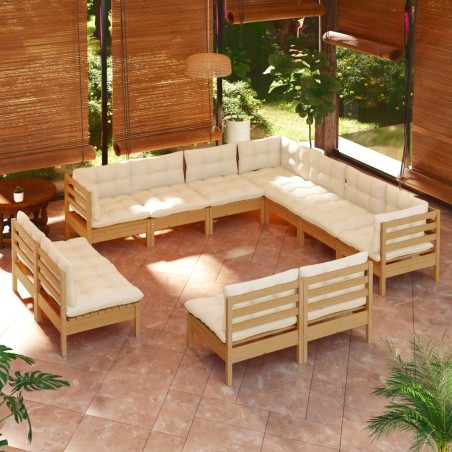 vidaXL 11-tlg. Garten-Lounge-Set mit Kissen Honigbraun Kiefernholz