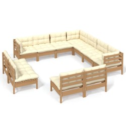 vidaXL 11-tlg. Garten-Lounge-Set mit Kissen Honigbraun Kiefernholz