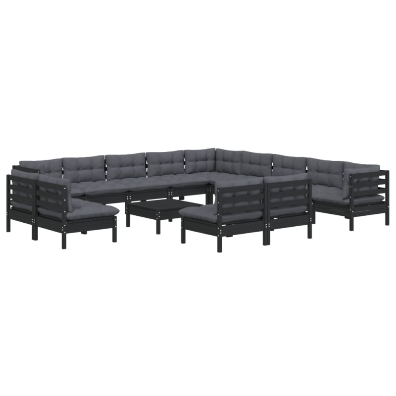 vidaXL 14-tlg. Garten-Lounge-Set mit Kissen Schwarz Massivholz Kiefer vidaXL 14-tlg. Garten-Lounge-Set mit Kissen Schwarz Massivholz Kiefer