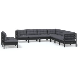 vidaXL 9-tlg. Garten-Lounge-Set mit Kissen Schwarz Massivholz Kiefer
