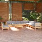 vidaXL 12-tlg. Garten-Lounge-Set mit Grauen Kissen Massivholz Kiefer vidaXL 12-tlg. Garten-Lounge-Set mit Grauen Kissen Massivholz Kiefer