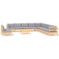 vidaXL 12-tlg. Garten-Lounge-Set mit Grauen Kissen Massivholz Kiefer vidaXL 12-tlg. Garten-Lounge-Set mit Grauen Kissen Massivholz Kiefer