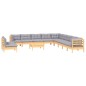 vidaXL 12-tlg. Garten-Lounge-Set mit Grauen Kissen Massivholz Kiefer vidaXL 12-tlg. Garten-Lounge-Set mit Grauen Kissen Massivholz Kiefer