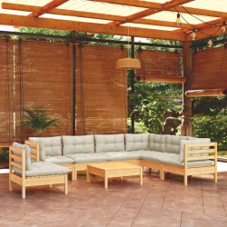 vidaXL 8-tlg. Garten-Lounge-Set mit Creme Kissen Massivholz Kiefer