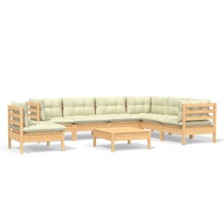 vidaXL 8-tlg. Garten-Lounge-Set mit Creme Kissen Massivholz Kiefer