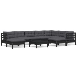 vidaXL 10-tlg. Garten-Lounge-Set mit Kissen Schwarz Kiefer Massivholz