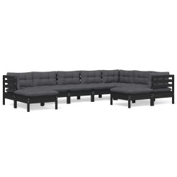 vidaXL 9-tlg. Garten-Lounge-Set mit Kissen Schwarz Kiefer Massivholz