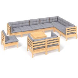 vidaXL 11-tlg. Garten-Lounge-Set mit Grauen Kissen Kiefer Massivholz