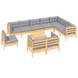 vidaXL 11-tlg. Garten-Lounge-Set mit Grauen Kissen Kiefer Massivholz vidaXL 11-tlg. Garten-Lounge-Set mit Grauen Kissen Kiefer Massivholz